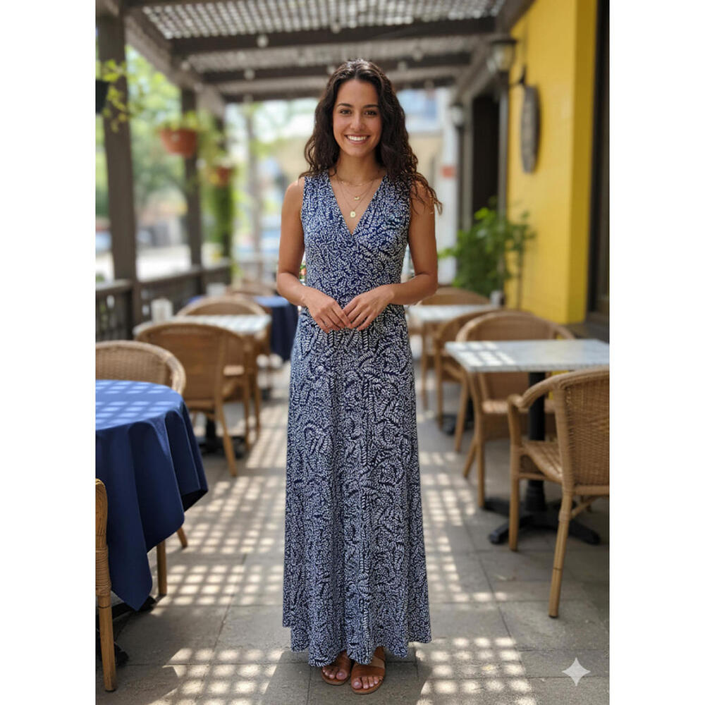 Tommy Bahama Women's Blue Leaf Print Maxi Dress Size M